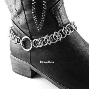 O-ring Steel Boot Chains Link Unisex Biker Punk Rocker Barbed Wire Viking Gothic